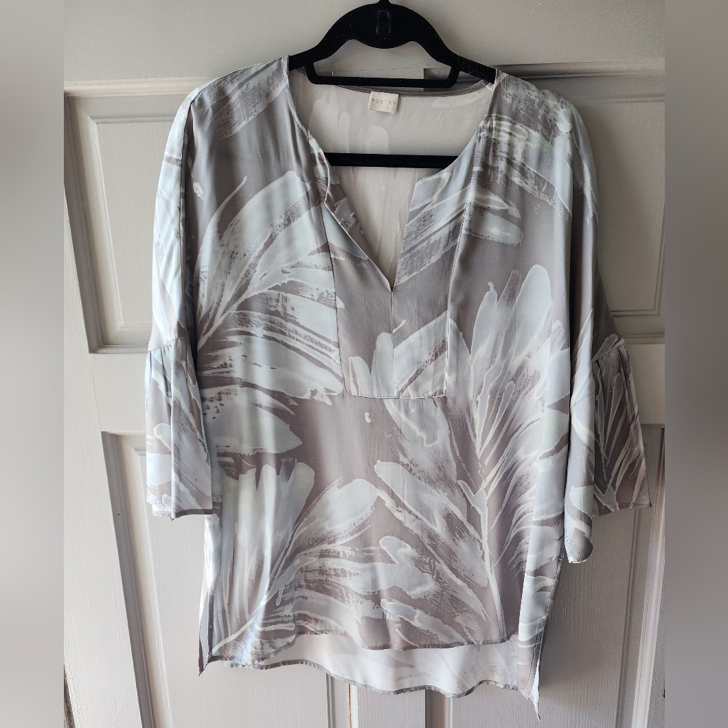 Poetry 100% Silk Tropical Watercolor Blouse Top Women's Size 10
